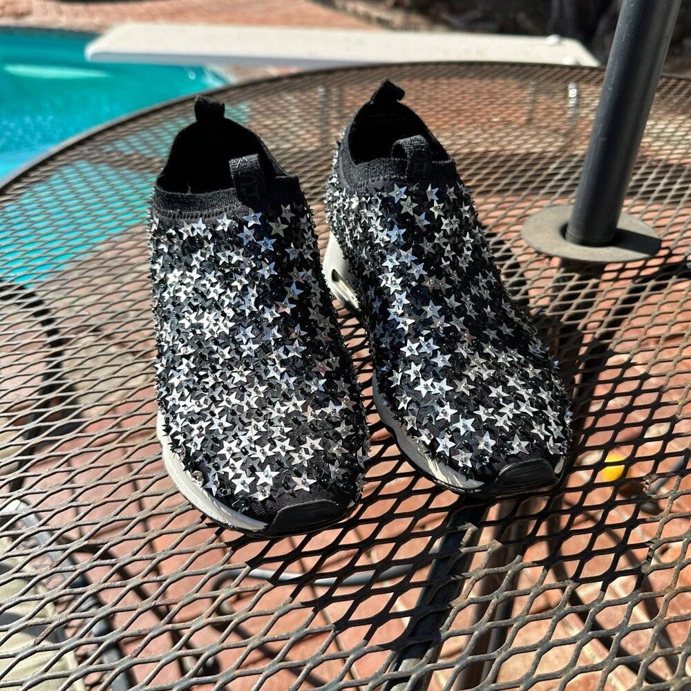 ASH Women's AS-Lighting Star Sneakers - Sz 7.5 -  Black Silver Embellished Stars